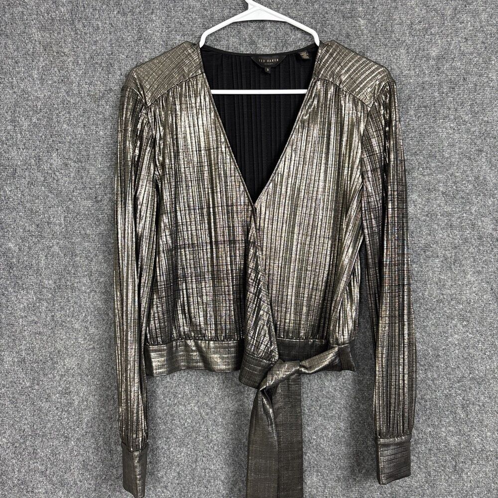 Ted Baker 3 Elwiira Metallic Wrap Top Blouse Womens Size 8